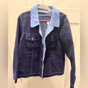 Denim & Co Navy Corduroy Fleece-Lined Jacket Women’s L Cozy Button Front NEW
